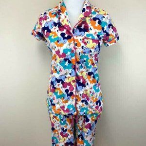 Disney Luxe Collection S Pajama Set Rainbow Mickey Mouse Short Sleeve Top Shorts